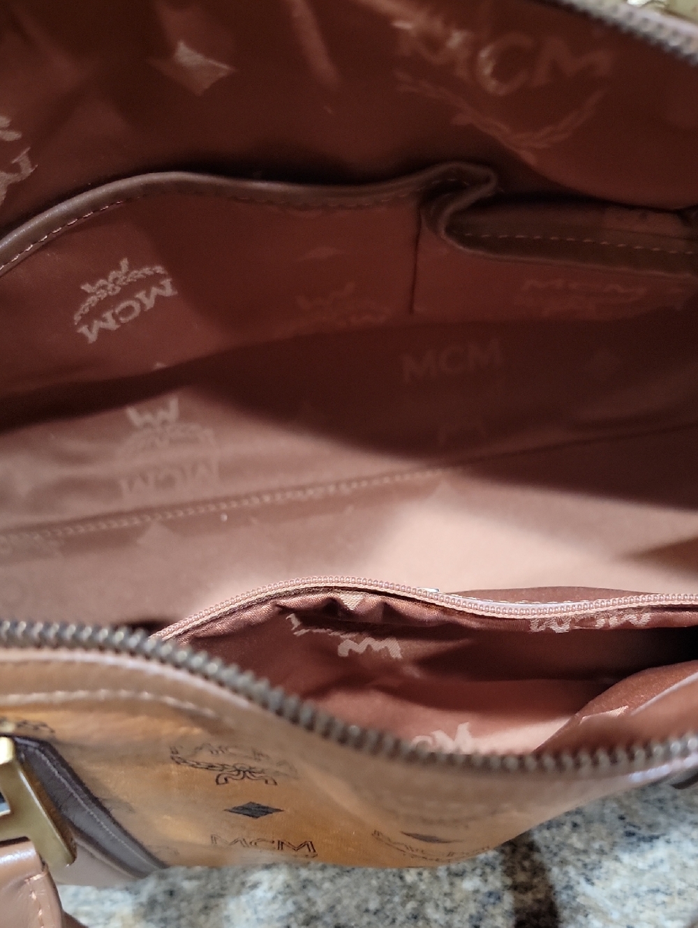 MCM EUC Visetos Cognac Leather Satchel Bag - Picture 13 of 13